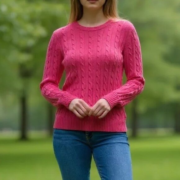 Magaschoni MAG Cashmere Pink Cable Knit Crewneck Sweater Womens Medium - Picture 1 of 8